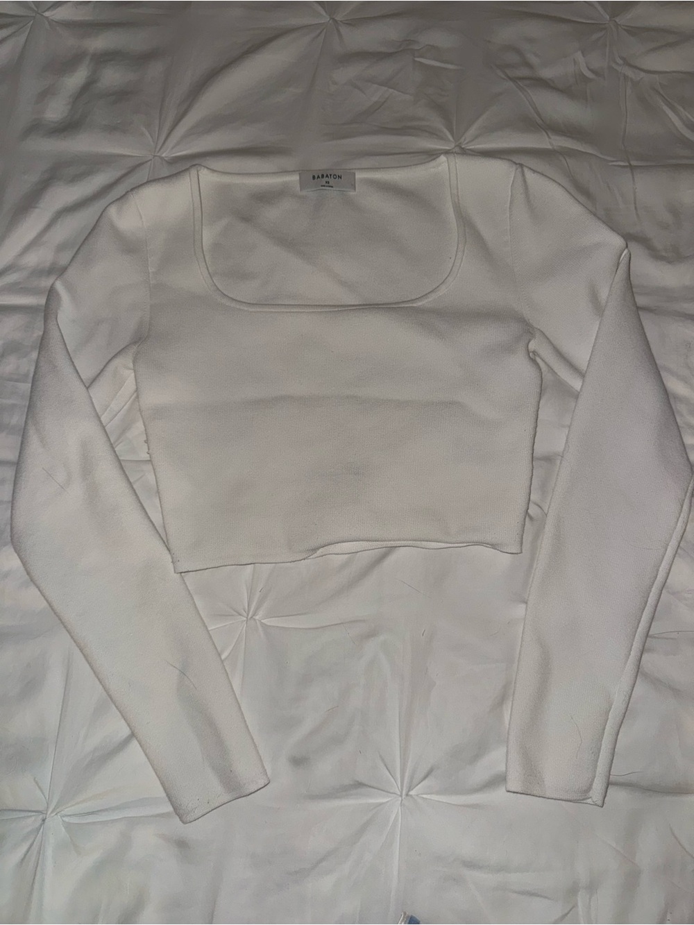 Aritzia Babaton White Long Sleeve Cropped Square Neck Top